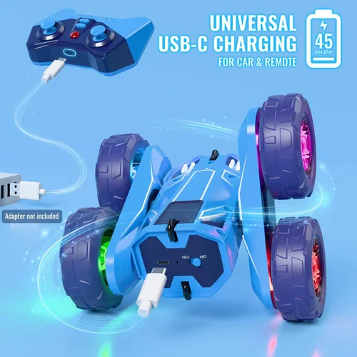 Vista 2 de MaxTronic Auto de control remoto de carga directa rápida con LED, carga dual USB-C exclusiva para automóvil y controlador - 2.4Ghz 9.3 mi/h 360°