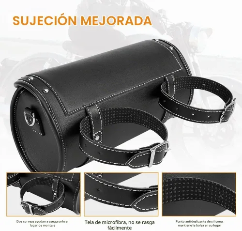 Vista 7 de NICECNC Bolsa de horquilla para motocicleta - Bolsa universal de herramientas de cuero PU con correas reforzadas, impermeable, negra
