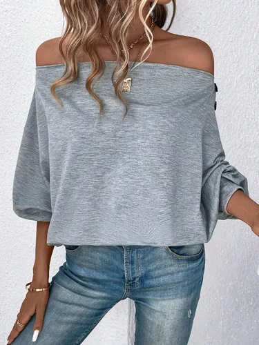Vista 3 de WDIRARA Sudadera casual de manga larga con botones laterales y hombros descubiertos para mujer