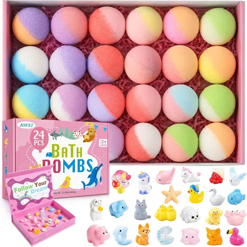 Vista 7 de Bombas de baño para niños con sorpresa en el interior, paquete de 24 bombas de baño para niños con juguetes en el interior, juego de regalo de baño