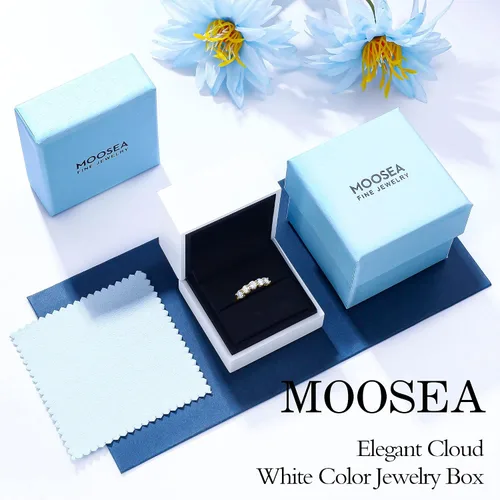Vista 7 de MOOSEA 5 Stone Moissanite Rings for Women, 3.75MM D Color VVS1 Clarity Lab Created Diamond Anniversary Rings 14K White Gold Vermeil S925 Sterling