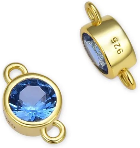 Vista 17 de Adabele - 2 unidades de plata esterlina chapada en oro real de abril con eslabones de piedra natal de abril de 0.16 pulgadas, conector de diamante