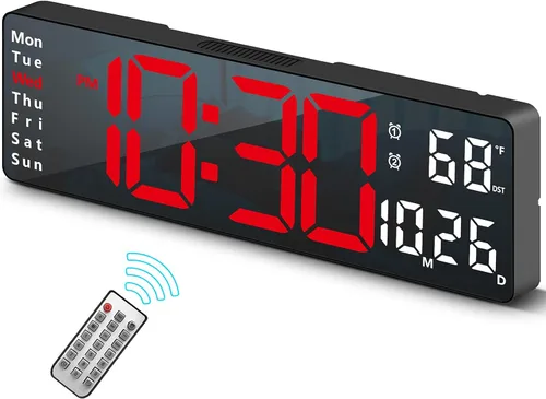 Vista 10 de Reloj digital, reloj de pared digital para decoración de sala de estar, reloj de mesa con alarma para dormitorio, reloj de pared grande con control