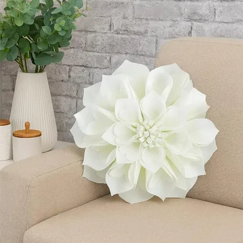 Vista 23 de Fennco Styles Funda de almohada decorativa de pétalos en forma de corazón 3D hecha a mano de 16 pulgadas, redonda, funda de almohada floral