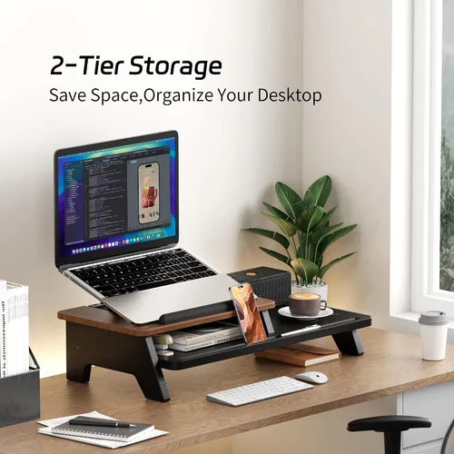 Vista 2 de AFOOYO - Soporte ajustable para portátil de 2 niveles, elevador con ventilación y refrigeración, organizador ergonómico para escritorio