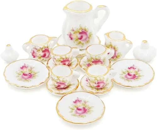 Vista 10 de Odoria 1:12 Miniatura 15pcs porcelana azul Chintz taza de té Set (azul)