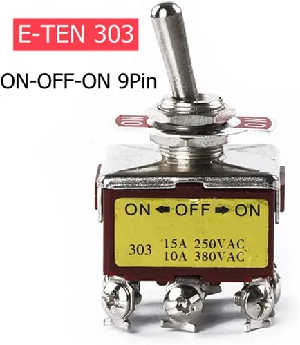 Vista 2 de Botón de interruptor de encendido, 1 unidad E-TEN303 0.472 in, 9 pines, 3 posiciones, interruptor basculante de encendido/apagado, interruptor