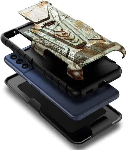 Vista 4 de NZND Funda para Samsung Galaxy S21 FE 5G con protector de pantalla de vidrio templado (cobertura máxima), funda de clip para cinturón con soporte