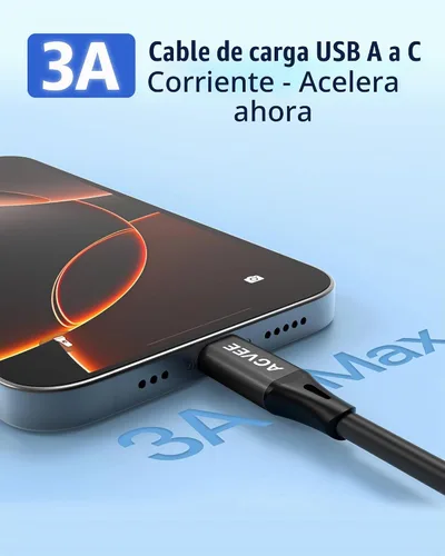 Vista 3 de AGVEE Cable USB-A a USB-C en espiral de 3 pies [certificado USB-IF] Carplay Negro