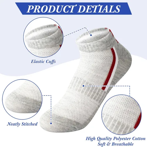 Vista 3 de Croknit 25 pares de calcetines tobilleros para hombre, calcetines deportivos acolchados para hombre, transpirables, para senderismo, deportes