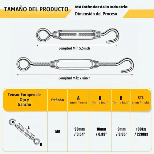 Vista 2 de Gisafai 32 tensores de gancho y ojo para cables, tensión de cuerda de alambre, gancho de tensor de acero inoxidable 304 resistente para valla