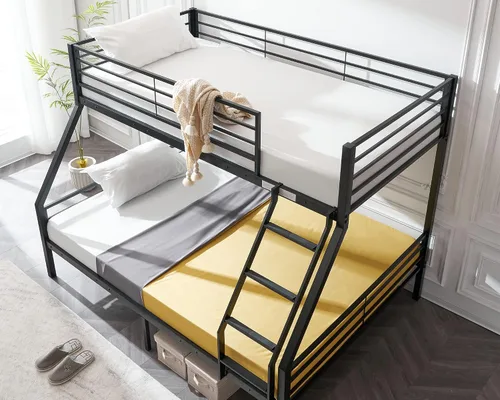 Vista 7 de VINGLI Litera Individual sobre Completa para Niños/Adultos con Escaleras de Peldaños Planos, Listones de Metal Resistentes, No Necesita Somier, Negro