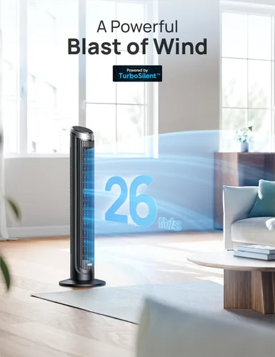 Vista 2 de [Usado] DREO Ventilador de torre para dormitorio, ventiladores oscilantes de 90° Negro
