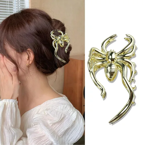 Vista 8 de BELSITA Pinza para el pelo de Halloween, tela de araña negra de metal, pinza antideslizante para el cabello, 1 unidad, para mujeres y niñas, diseño