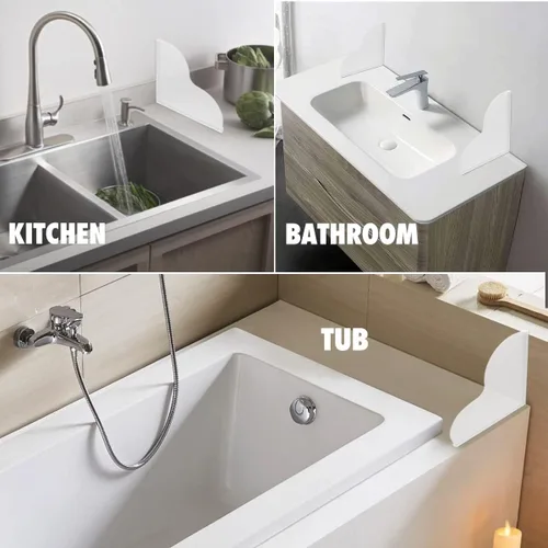 Vista 4 de Protector de salpicaduras de bañera extraíble, paquete de 2 protectores contra salpicaduras de agua para bañera, base de silicona y protectores