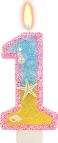 Vista 39 de Vela número 1 de estrella de mar de playa para decoración de pastel Plata