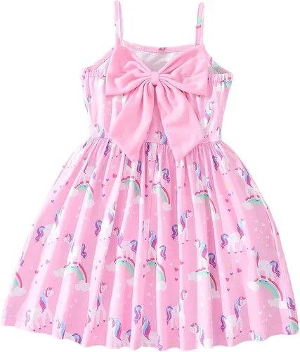 Vista 10 de Vestido de verano para niños pequeños, con tirantes delgados, sin espalda, con lazo, para cumpleaños, playa, vestido de playa A-Butterfly