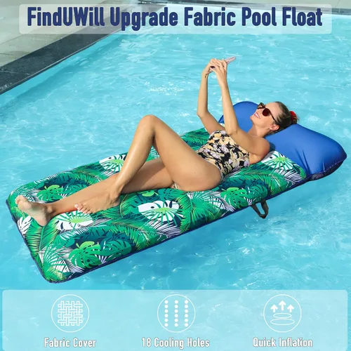 Vista 2 de FindUWill Flotador inflable para piscina para adultos, 72 pulgadas XL, flotadores de piscina cubiertos de tela de gran tamaño para adultos