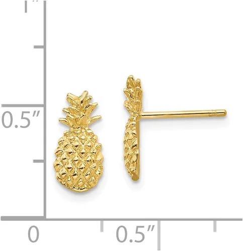 Vista 3 de Aretes de oro amarillo macizo de 14 quilates y piña texturizada, 0.472 in x 0.236 in, Metal