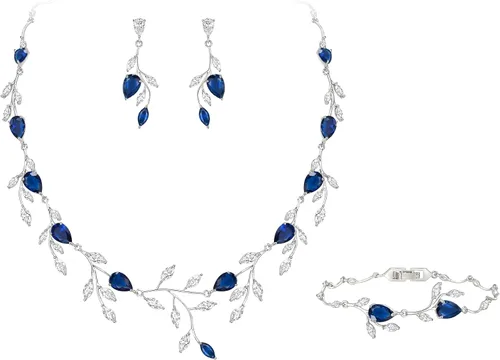 Vista 13 de Cubic Zirconia Drop Leaf Vine Wedding Prom Jewelry Set for Bride Bridesmaid