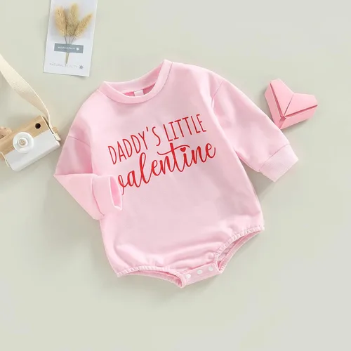 Vista 88 de SOLILOQUY Traje de manga larga con cuello redondo para el primer día de San Valentín para bebé niño y niña, mameluco de corazón de amor