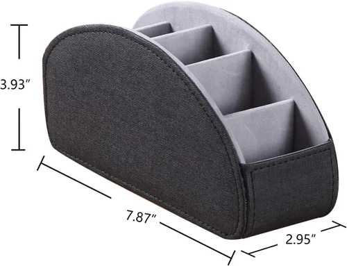 Vista 2 de Ayunga Soporte de control remoto de piel sintética, organizador remoto de TV con 5 compartimentos, mesita de noche y organizador de suministros