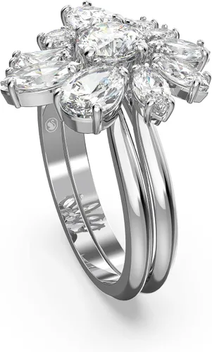 Vista 5 de Swarovski Gema cocktail ring, Flower, White, Rhodium plated