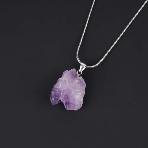 Vista 5 de COAI Collar con colgante de cristal de amatista cruda de 20 pulgadas, Piedra, amatista cruda
