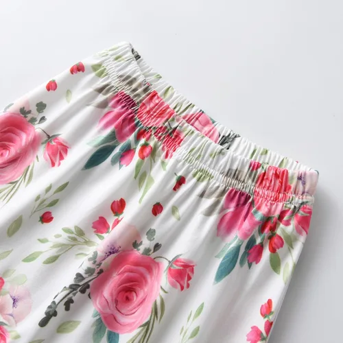 Vista 6 de KuKitty Conjunto de 3 piezas de camiseta de manga larga y pantalones de flores con diadema