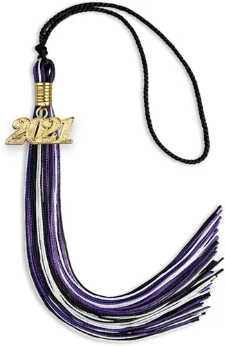 Vista 67 de Endea Graduation Borla mixta de triple color con gota de fecha dorada (negro/dorado/blanco, 2021)
