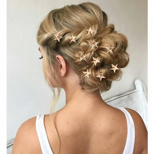 Vista 6 de 20 pinzas para el cabello de estrella, pinzas de pelo en espiral de estrella dorada, horquillas de novia, pinzas trenzadas vintage para boda