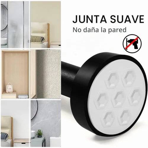 Vista 6 de Barra de cortina de ducha de tensión de resorte ajustable negro mate de 31 a 58 pulgadas, no requiere taladrar, fácil instalación, base de ABS