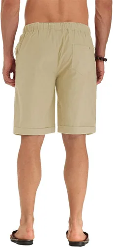 Vista 10 de Sailwind Pantalones cortos de lino para hombre, pantalones cortos casuales de playa con cordón