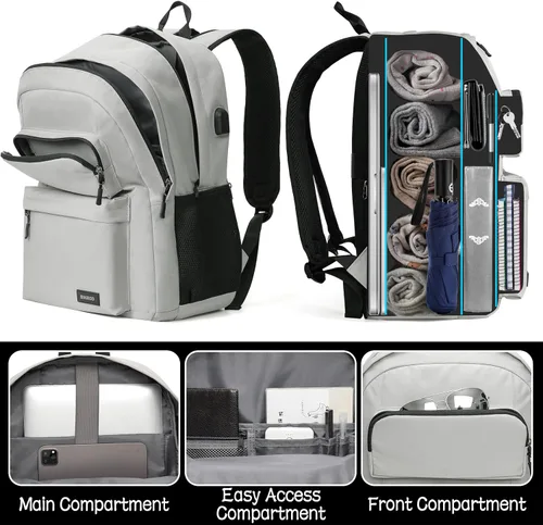Vista 2 de Mochila escolar para adolescentes, mochila de viaje para portátil para hombres y mujeres, mochila ligera casual con puerto de carga USB para llevar