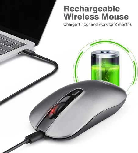 Vista 2 de LeadsaiL Ratón inalámbrico recargable para computadora, 2.4G, portátil, delgado, inalámbrico, menos ruido, para laptop, mouse óptico con 5 niveles