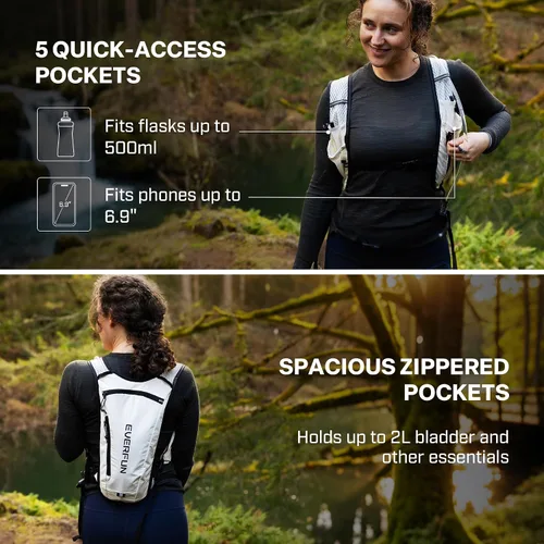 Vista 5 de EVERFUN Hydration Backpack Running Vest Small Hiking Water Backpack with 1.5L Water Bladder, Lightweight Reflective Phone Holder Hydro Pack for