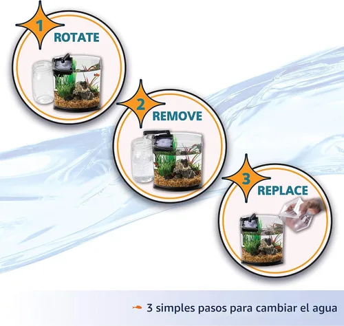 Vista 6 de Aqueon Kit de Acuario Pequeño LED MiniBow con Tecnología SmartClean, Azul, 1 Galón