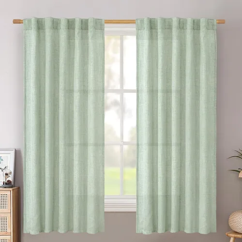 Vista 131 de BGment Cortinas cortas de lino marfil de 36 pulgadas de largo para ventanas de cocina, pequeñas cortinas texturizadas rústicas para café sobre