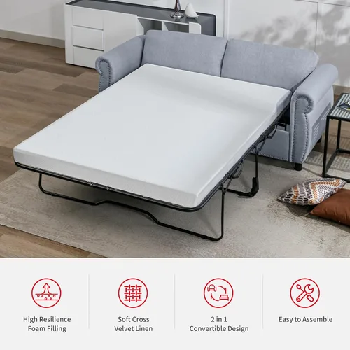 Vista 5 de PUREMIND Sofá cama extraíble 2 en 1 tamaño Queen, sofá biplaza tapizado con colchón de espuma viscoelástica, sofá cama con ribete de cabeza