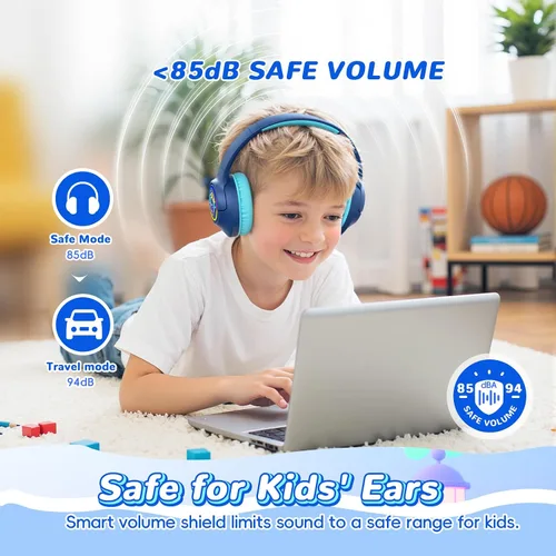 Vista 4 de Auriculares Bluetooth para niños con tiempo de reproducción de 85 horas Azul marino