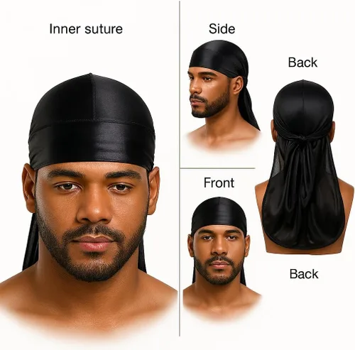 Vista 8 de Durag de seda suave para hombres y mujeres, ondas largas y dobles correas anchas