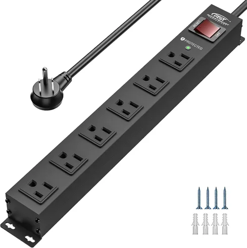 Vista 9 de CRST Paquete de 2 Protectores contra Sobretensiones de 6 Tomas 2100J con Interruptor, Regleta de Alimentación Resistente Montable de 15A/1875W