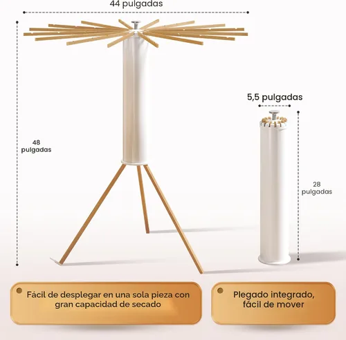 Vista 3 de Trípode plegable para secado de ropa, madera de haya y soporte de lavandería portátil, colgador plegable que ahorra espacio con 16 brazos