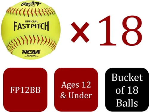 Vista 2 de Rawlings Cubo de 18 pelotas de softball de práctica Edades 12U 12 pulgadas Cubierta sintética