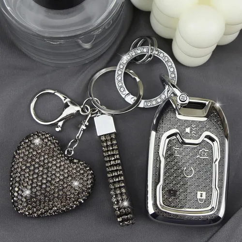 Vista 4 de Funda para Llavero con Llavero de Diamante Compatible con Chevy GMC Yukon/Yukon XL Portallaves de Coche Compatible con Chevrolet Terrain Acadia