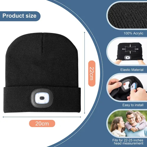 Vista 23 de Tutuko Gorro unisex con luz, gorro LED recargable por USB, sombrero LED con linterna, regalos para hombres, mujeres, papá