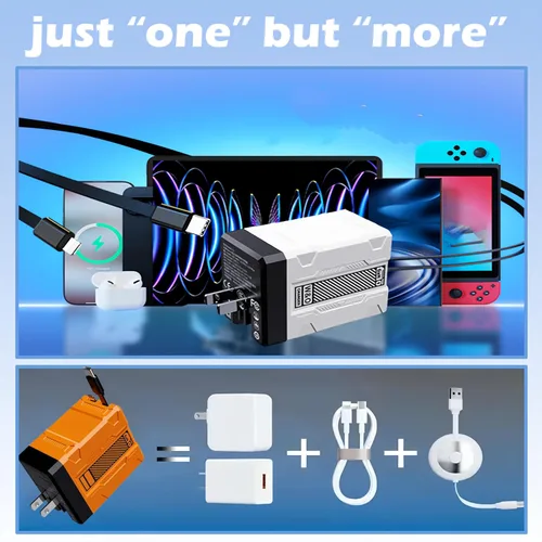 Vista 5 de Adaptador de carga rápida 2 en 1 compatible con 120 W, nuevo módulo de carga rápida retráctil escalable de 120 W, adaptador de carga plegable todo
