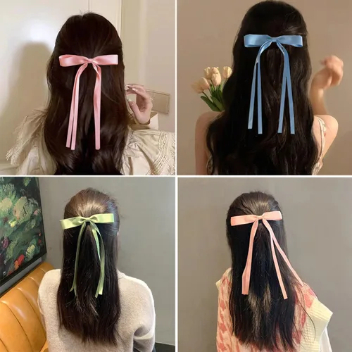 Vista 4 de 10 accesorios para el cabello de BetterJonny : pasadores con lazo con borla y cola larga para niñas, mujeres y adolescentes
