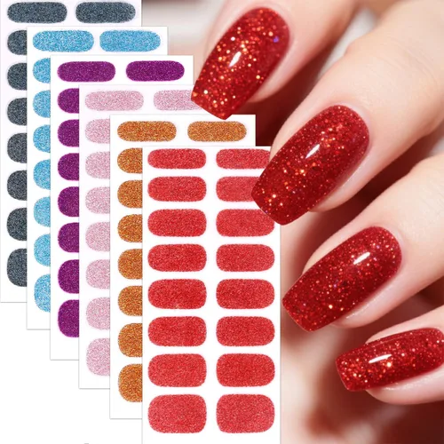 Vista 17 de 8 hojas de tiras de uñas de gel de color sólido, calcomanías autoadhesivas para uñas de los pies, exquisitas calcomanías de envoltura completa