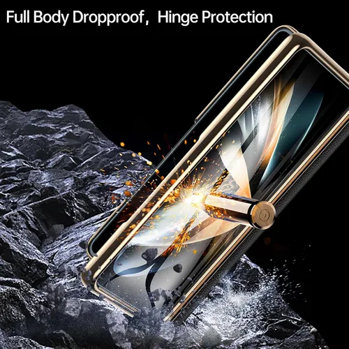 Vista 3 de Funda para teléfono Samsung Galaxy Z Fold 4 [piel auténtica de lujo Premier] [Protección de bisagra de cuerpo completo]